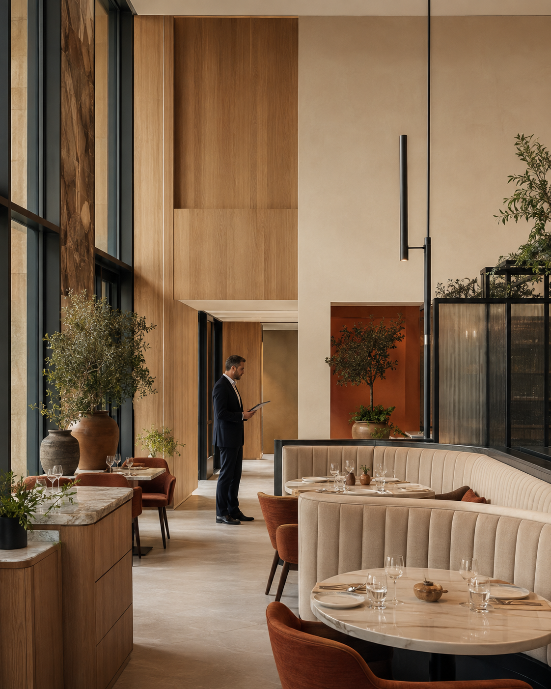 Chef de projet contrôlant un restaurant contemporain